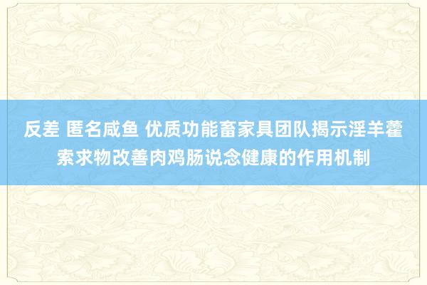 反差 匿名咸鱼 优质功能畜家具团队揭示淫羊藿索求物改善肉鸡肠说念健康的作用机制